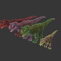 Realistic Dinosaur Group Lined Up with Lava Textured Skin in Various Sizes