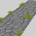 Natural Stone Path With Green Plants And Gravel Edging In Garden