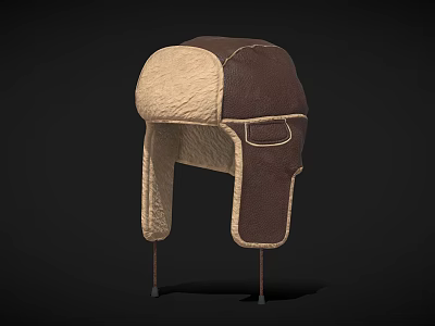 Warm Winter Leather Hat Dark Brown With Beige Fleece Lining And Ear Flaps For Warmth 3d model