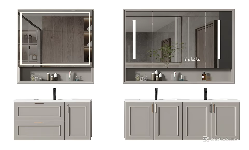 Modern Bathroom Vanity Design With Mirror Cabinets And Sleek Countertop 3d model