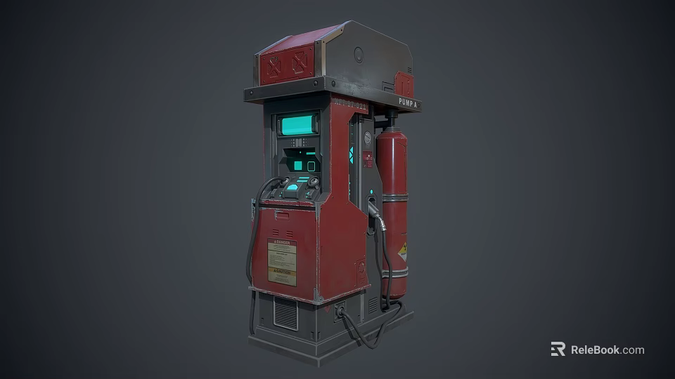 3D Rendered Red Gray Fuel Dispenser With Green Display And Control Panel 3d model 