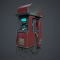 3D Rendered Red Gray Fuel Dispenser With Green Display And Control Panel