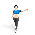 Woman In Blue Cropped Top And Black Leggings Stretching With White Sneakers