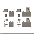 Modern Dressing Table with Round Mirror Drawers Chair and Decorative Painting