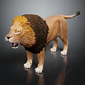 Lion Statue With Golden Brown Mane Roaring On Dark Background With Reflection 3d model