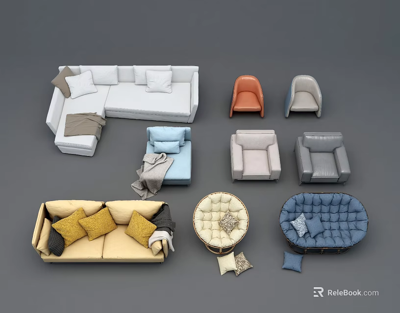 Diverse Sofa Set Collection Showcasing Different Styles Colors And Decorative Accents 3d model