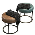 Modern Ottoman Stools With Leather Velvet Upholstery Metal Legs Fringe Blanket In Brown Teal Gray