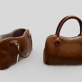 Classic Brown Leather Handbag Featuring Gold Stripes And Sturdy Handles