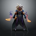Mythical Female Warrior With Elaborate Headdress Dark Outfit Glowing Blades And Purple Smoke Effects
