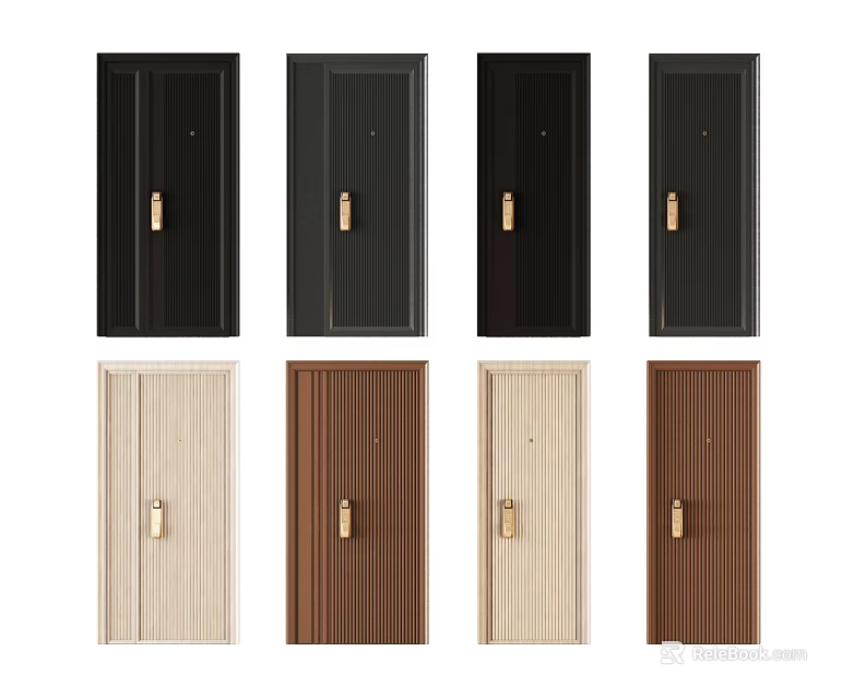 Various Modern Security Doors With Different Colors Textures And Brass Handles 3d model