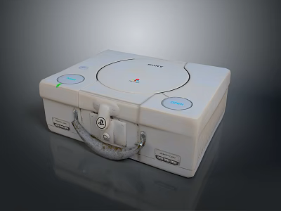 Vintage Sony Portable Computer With White Design Circular Panel Control Buttons And Handle 3d model