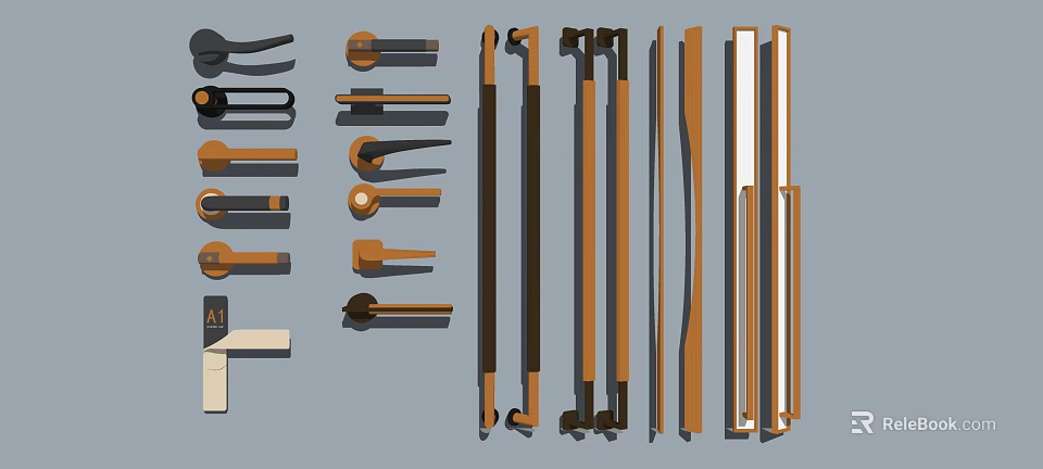 Various Modern Door Handles With Different Designs And Materials For Home 3d model