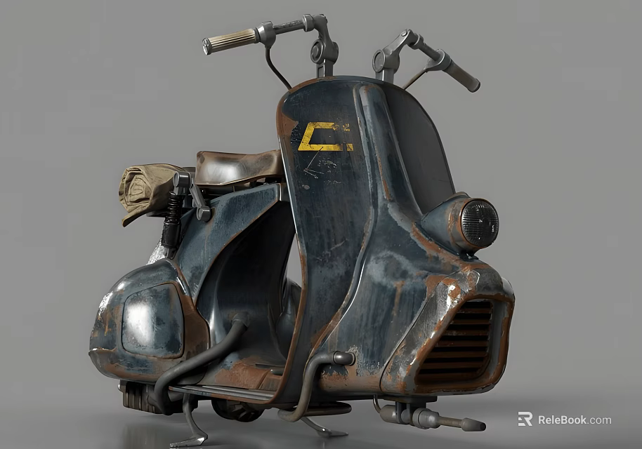 Vintage Motorcycle With Dark Colored Body Rustic Appearance And Yellow C Logo 3d model 