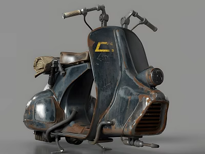 Vintage Motorcycle With Dark Colored Body Rustic Appearance And Yellow C Logo 3d model