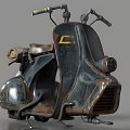 Vintage Motorcycle With Dark Colored Body Rustic Appearance And Yellow C Logo