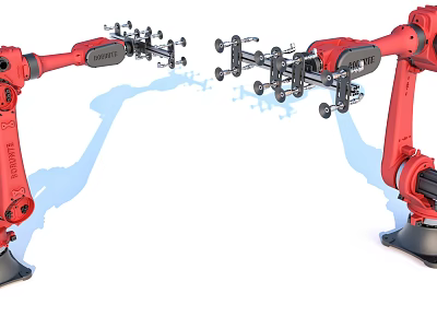 Advanced Red Industrial Robotic Arms For Automated Manufacturing With Precision Grippers 3d model