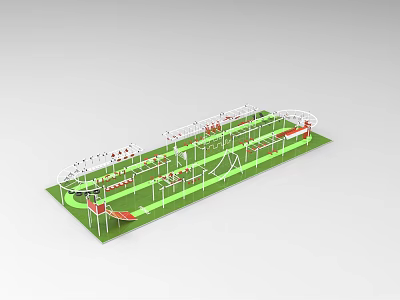 Outdoor Playground Equipment With Slides Climbing Frames And Green Ground Area 3d model
