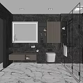 Modern Luxury Bathroom Interior Design With Marble Vanity Large Mirror Toilet And Glass Shower