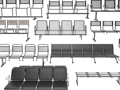 Various Public Chair Designs With Metal Frames And Comfortable Seats For Public Spaces 3d model