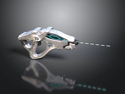 Futuristic Silver Sleek Mechanical Launcher With Blue Accents Projectile And Reflective Surface 3d model