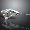 Futuristic Silver Sleek Mechanical Launcher With Blue Accents Projectile And Reflective Surface