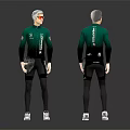 Man Wearing Green And Black Tight Fitting Athletic Sportswear With Front And Back Views