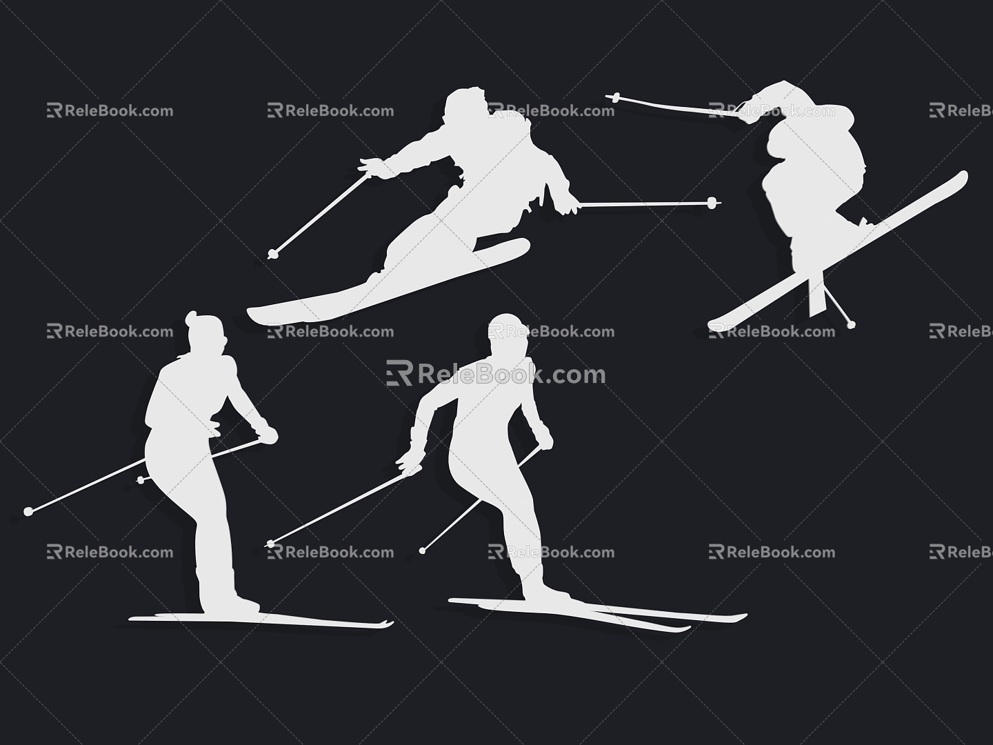 Skateboard Extreme Sports Fitness Winter Sports Ski Athlete Icon Silhouette Wall Decoration 3d model