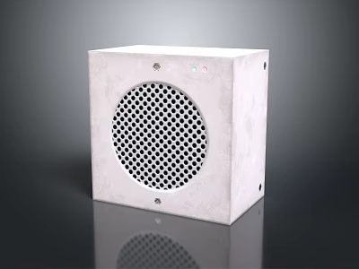 White Cube Shaped Speaker With Circular Grid Front Panel And Modern Design 3d model