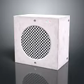 White Cube Shaped Speaker With Circular Grid Front Panel And Modern Design