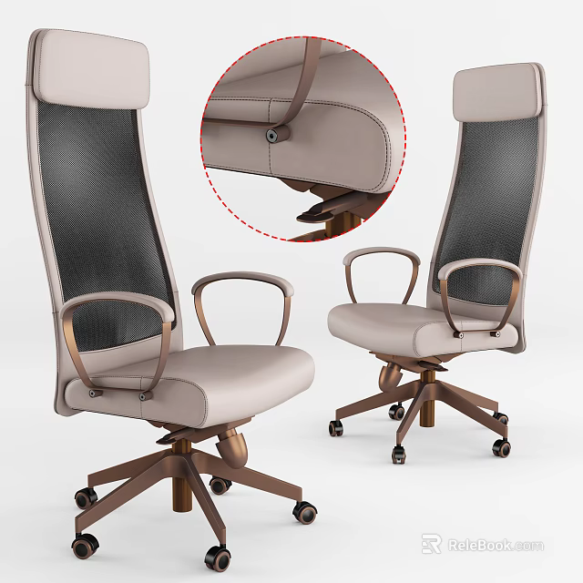 Ergonomic Office Chair With Mesh Backrest Leather Seat And Rolling Wheels 3d model 