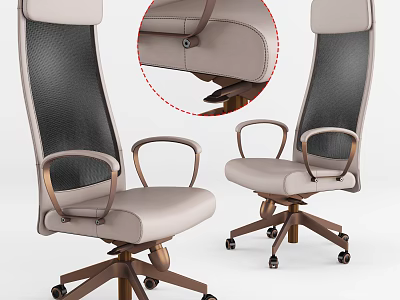 Ergonomic Office Chair With Mesh Backrest Leather Seat And Rolling Wheels 3d model