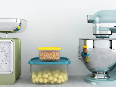 Essential Kitchen Appliances Stand Mixer Kitchen Scale And Storage Containers For Organized Cooking Space 3d model