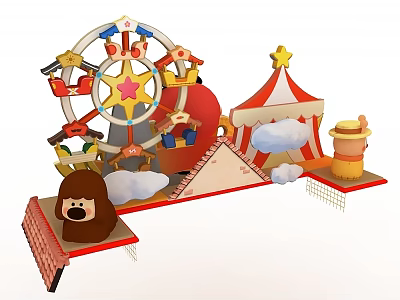 Vibrant Playground Side Hung Door With Ferris Wheel And Circus Tent 3d model