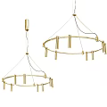 Modern Golden Chandelier With Circular Design And Multiple Vertical Light Bars 3d model