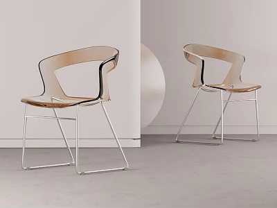 Modern Leisure Chairs With Acrylic Back Wooden Seat And Metal Frame 3d model