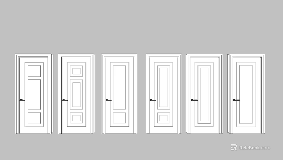 Various White Swing Door Designs With Different Panel Styles And Handles 3d model