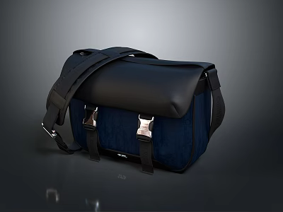 Navy Blue Black Messenger Bag With Leather Flap And Metal Buckles For Daily Use 3d model
