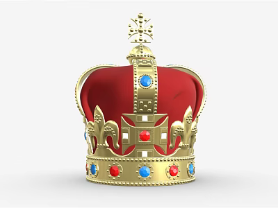 Luxurious Jeweled Crown with Golden Frame Red Base and Red Blue Gemstone Embellishments 3d model