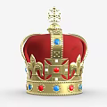 Luxurious Jeweled Crown with Golden Frame Red Base and Red Blue Gemstone Embellishments