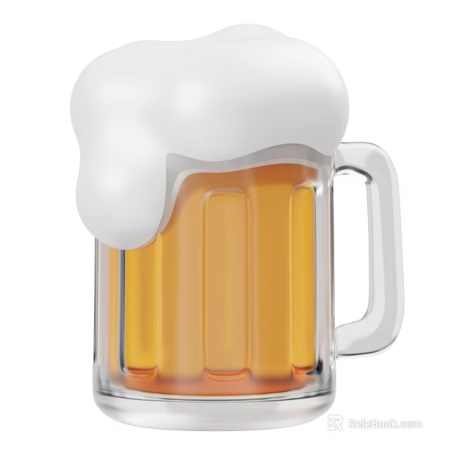Transparent Glass Beer Mug Filled With Yellow Beer And White Foam 3d model 