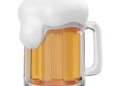Transparent Glass Beer Mug Filled With Yellow Beer And White Foam 3d model