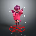Purple Hair Character With Glasses Pink Sweater Red Wings Boxing Gloves On Pentagram Stars