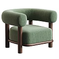 Modern Rounded Armrest Accent Chair With Beige Fabric And Wooden Legs