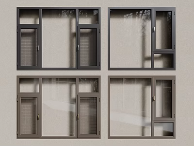 Modern Casement Windows Design With Black And Brown Frames And Stylish Screen Panels 3d model