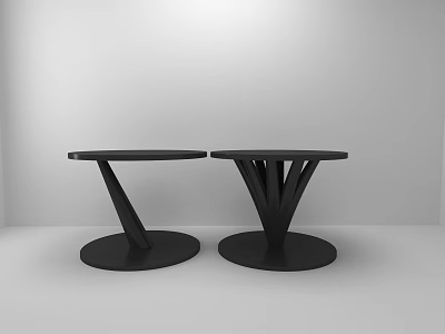 Two Modern Black Side Tables With Round Top And Unique Geometric Base 3d model