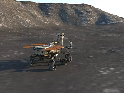 Mars Rover Exploring Barren Martian Surface With Rocky Mountainous Terrain 3d model
