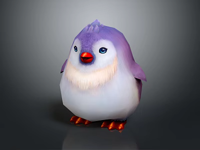Cute Penguin With Purple Head White Belly Red Beak And Orange Feet 3d model