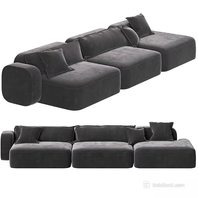 Comfortable Dark Gray Modular Double Sofa With Plush Cushions Modern Design 3d model