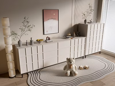 Modern Cream Style Bookcase Whole Cabinet Sideboard Cabinet Balcony Cabinet Storage Cabinet Entrance Cabinet 3d model