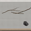 Natural Branch Shaped Hanging Decor With Black Stone Ornament On Minimalist Wall